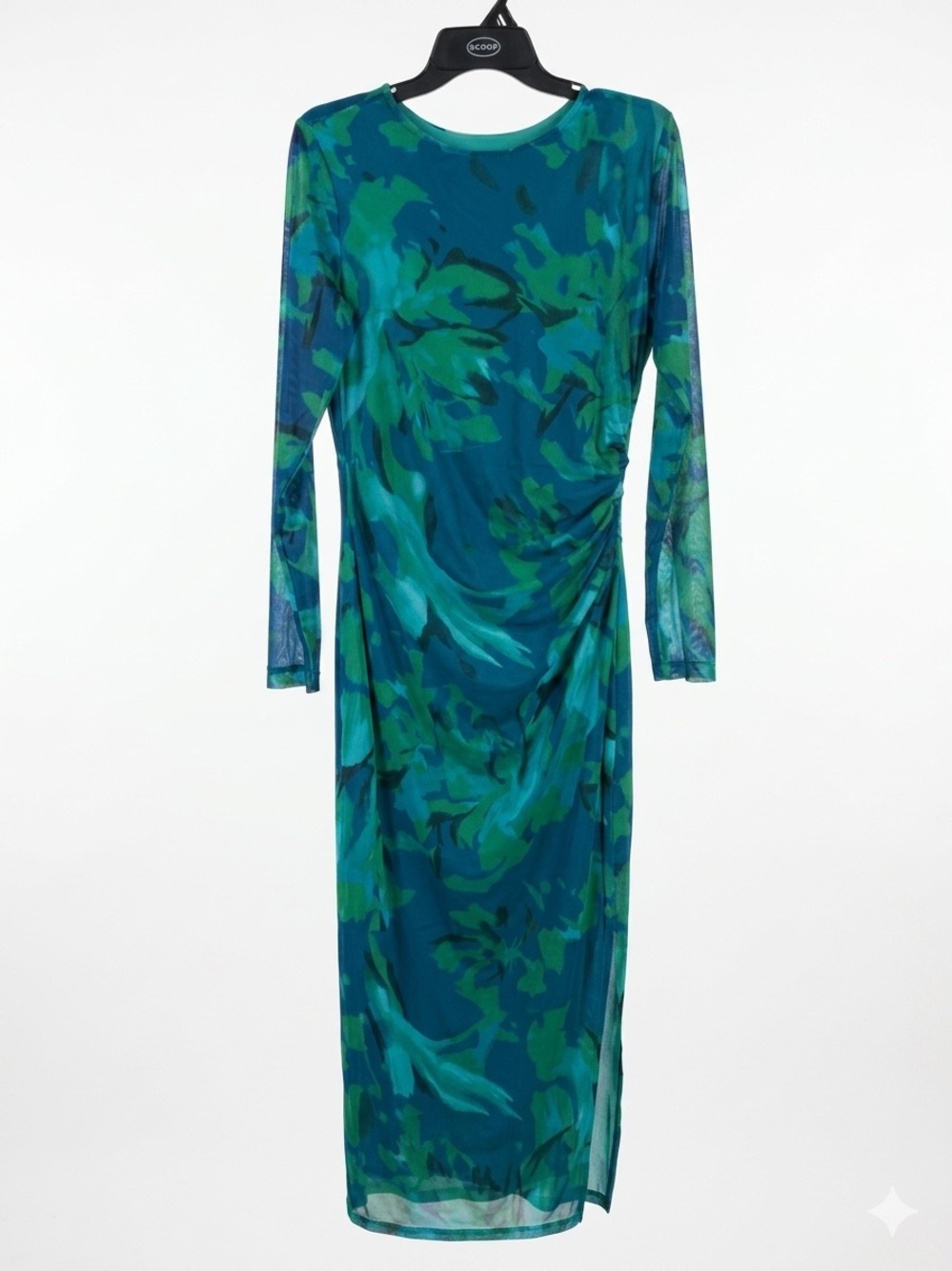 Pretty Garden Long Sleeve Green-Blue Printed Maxi Dress